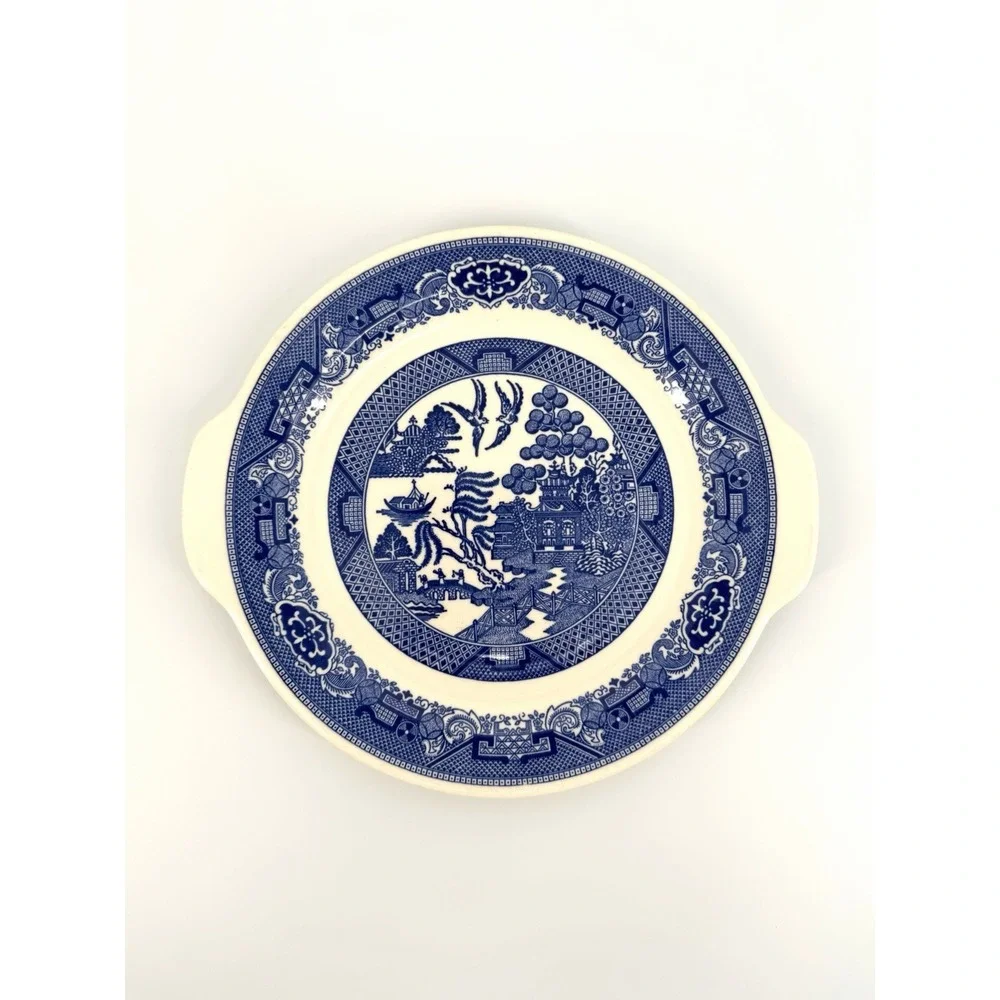Royal China Willow Ware Blue White Ironstone Platter, Willow Pattern, Handles
